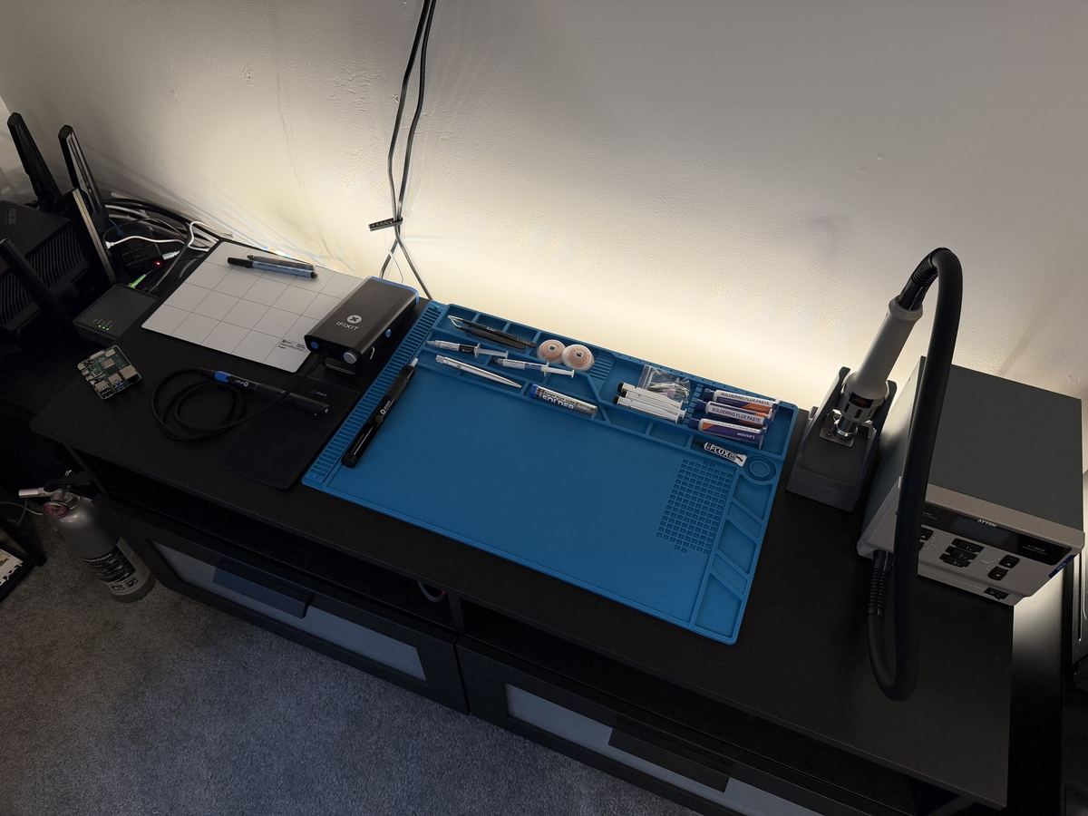 Microsoldering and hot-air rework station at Isaac's Electronics used for Nintendo Switch USB-C port replacement